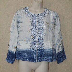 NWOT Sz XS Avant Toi Blue White Linen Stude Detail Jacket Blazer